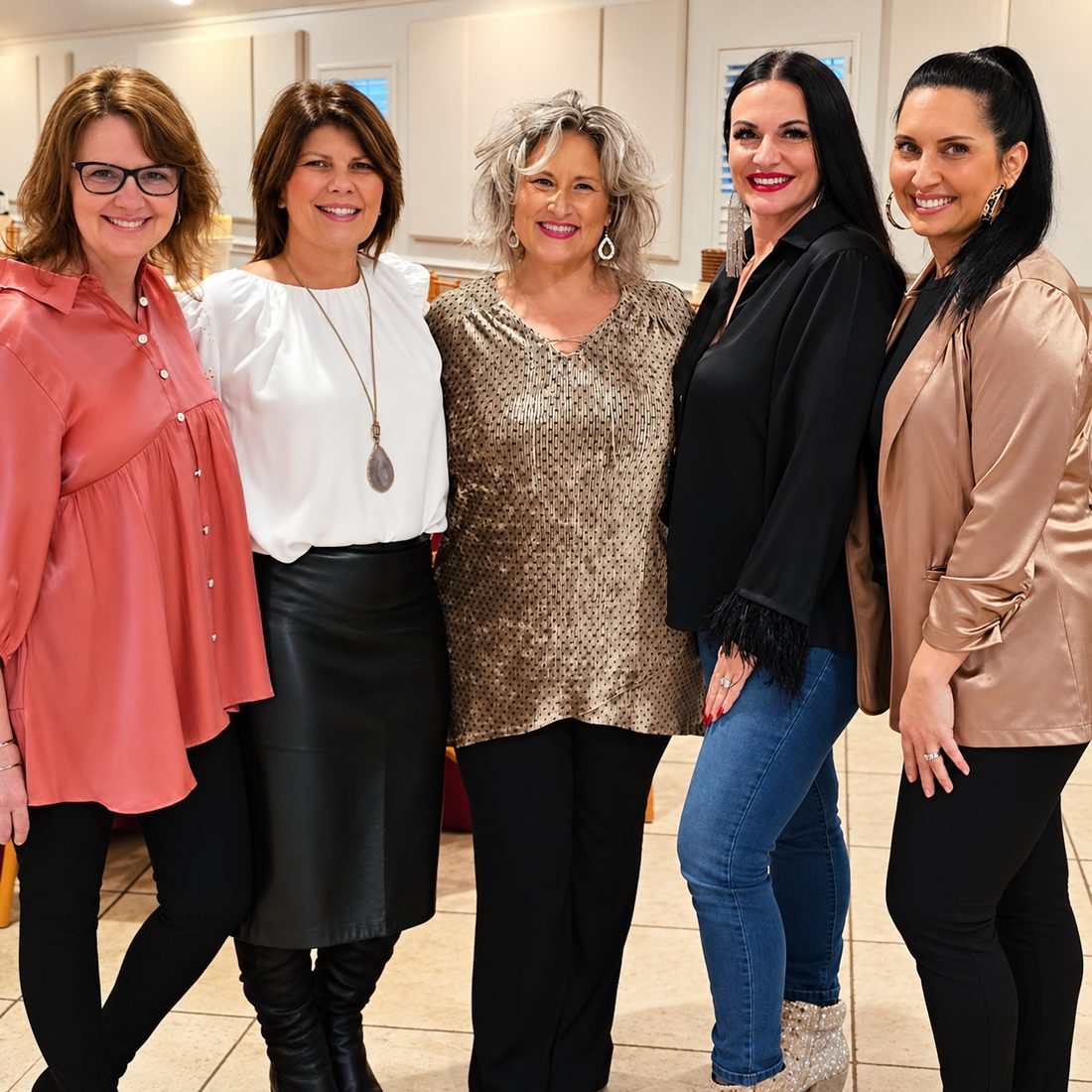 Five women of the Royally Redeemed team dressed up at a ministry event